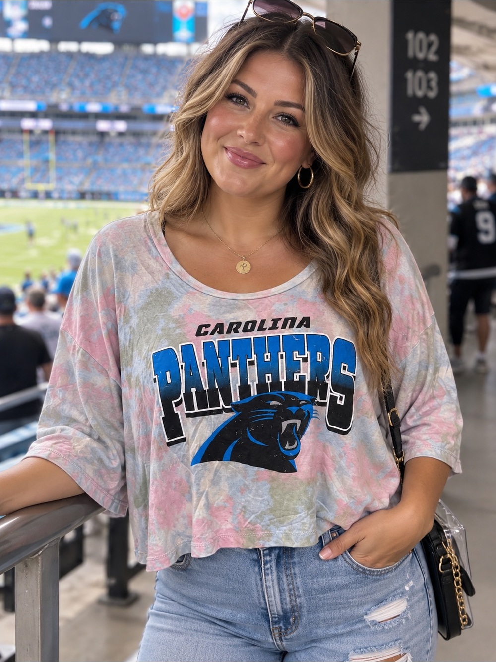 🆕 Majestic Threads Carolina Panthers Women’s 2XL Tie Dye Crop Top NWT